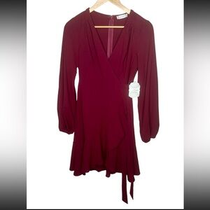 🩷NWT Altar’d State tie front Burgundy red ruffle long sleeves dress size Small